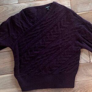 Women's Express Cable Asymmetrical Neck Sweater, Maroon, Size Medium